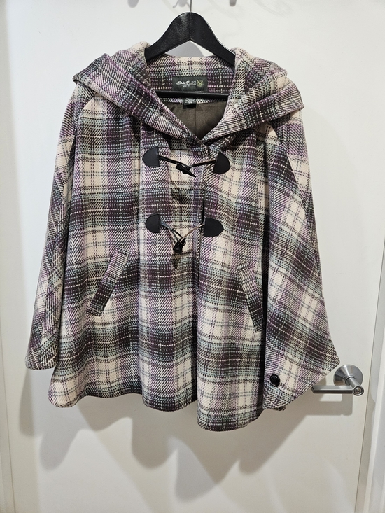Eddie Bauer Jackets & Blazers - Eddie Bauer Cream Plaid Coat with Purple Accents